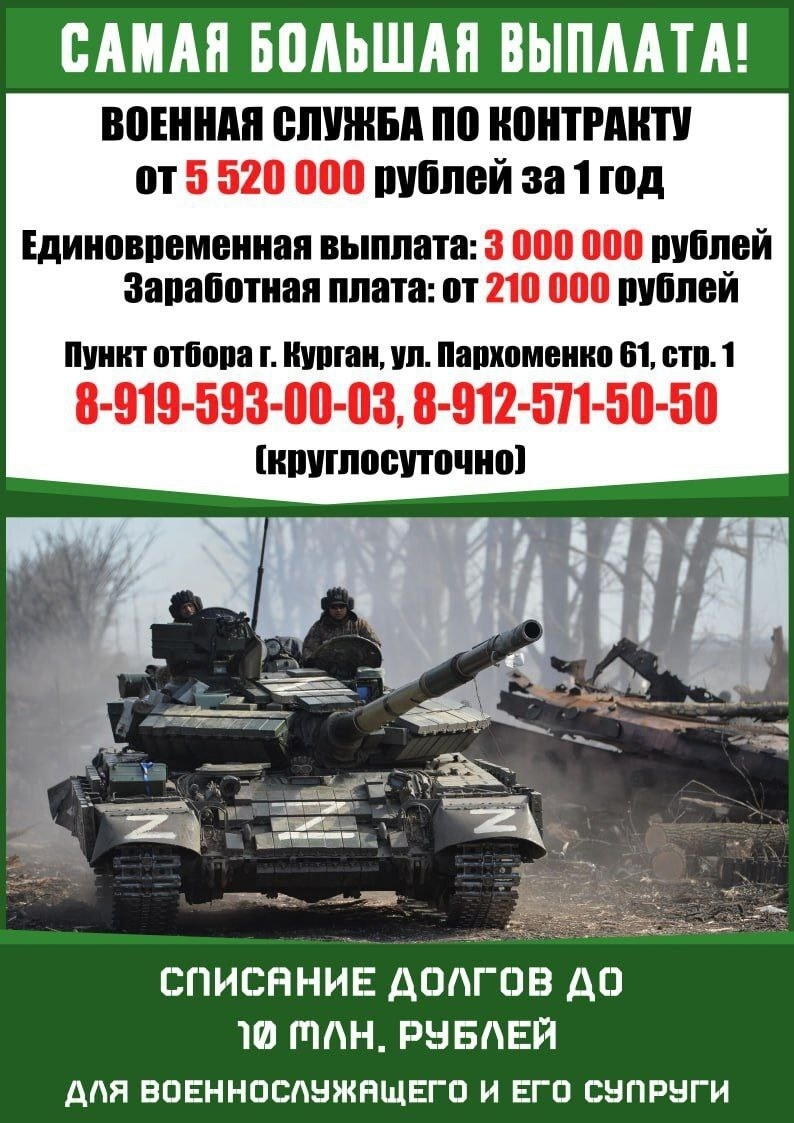 Более 5,5 млн. рублей получат за год граждане, которые заключат контракт в Курганской области с Министерством обороны РФ для участия в специальной военной операции..